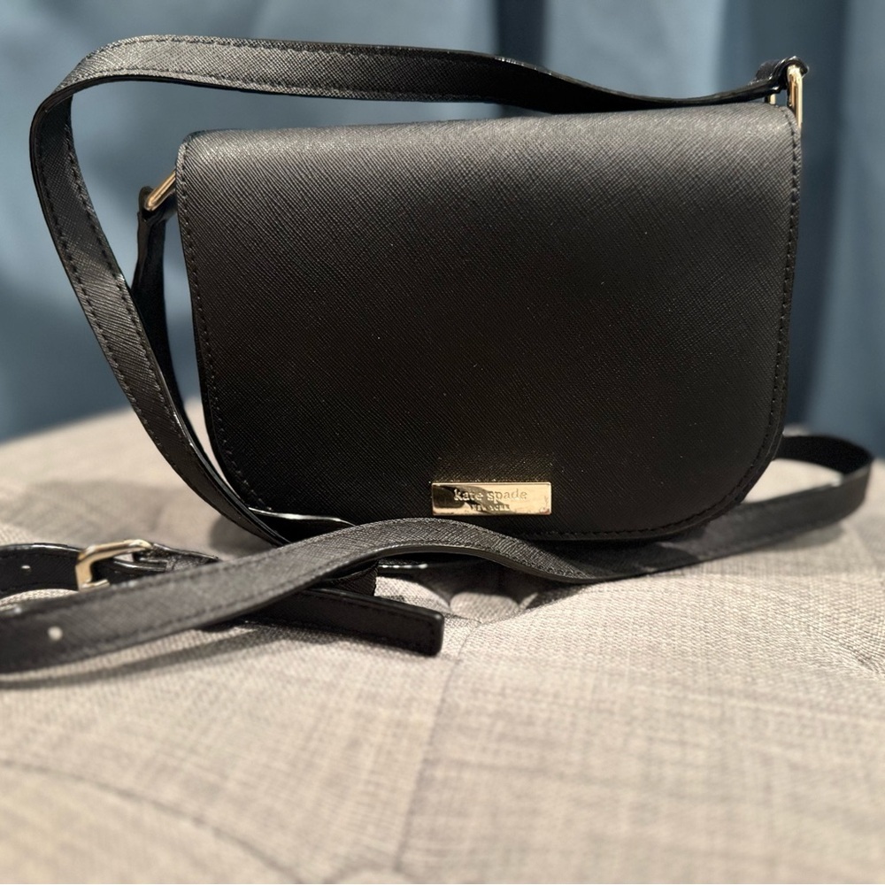 kate spade Black Crossbody Saddle Bag with Gold Hardware